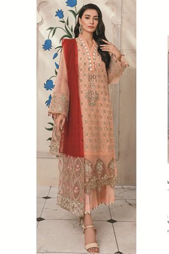 HSY Pakistani Party Wear In Peach Color