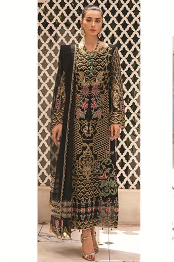 Baroque Embroidered Chiffon Dress in Black Color