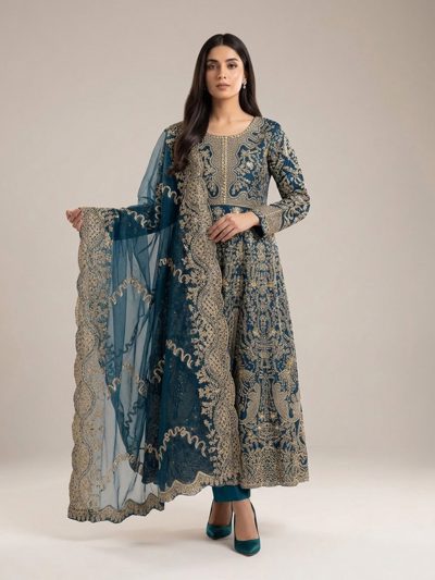 3pc maxi with embroided dupatta