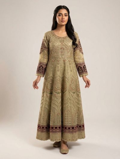 3pc maxi with embroided dupatta