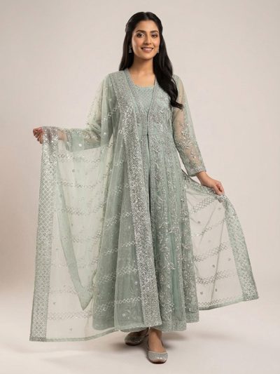 3pc maxi with embroided dupatta