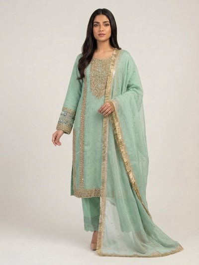 3pc premium embroidery dress with embroided dupatta and plazo