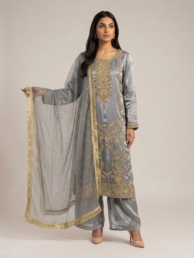3pc premium embroidery dress with embroided dupatta and plazo