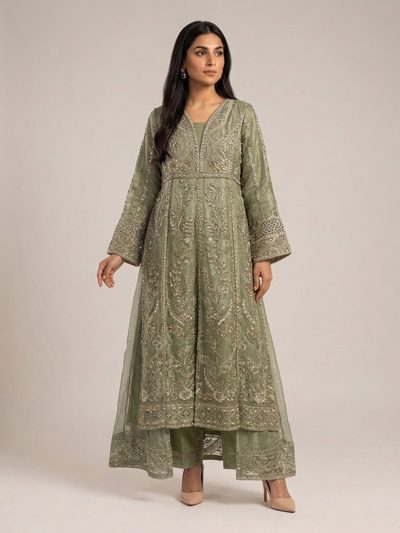 3pc maxi with embroided dupatta