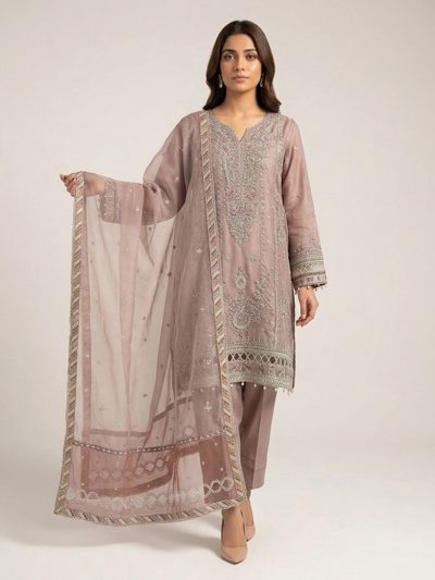 3pc maxi with embroided dupatta