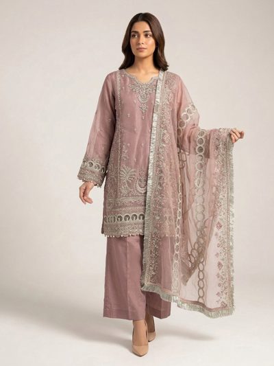 3pc maxi with embroided dupatta