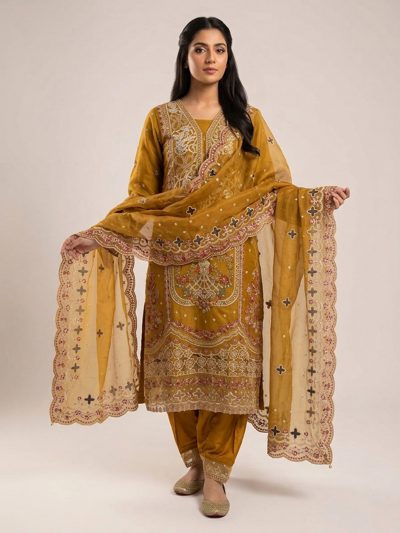 3pc maxi with embroided dupatta