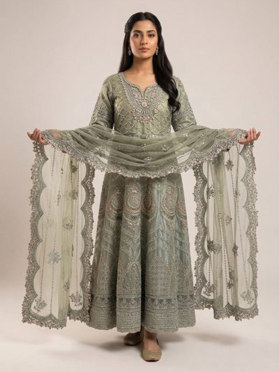 3pc maxi with embroided dupatta