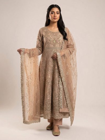3pc maxi with embroided dupatta