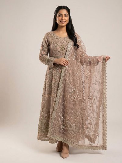3pc maxi with embroided dupatta