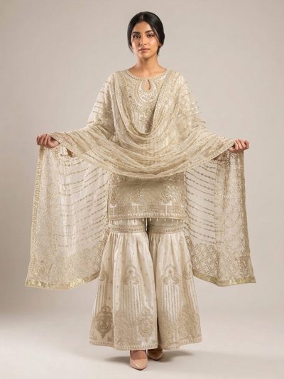 3pc premium embroidery dress with embroided dupatta and plazo