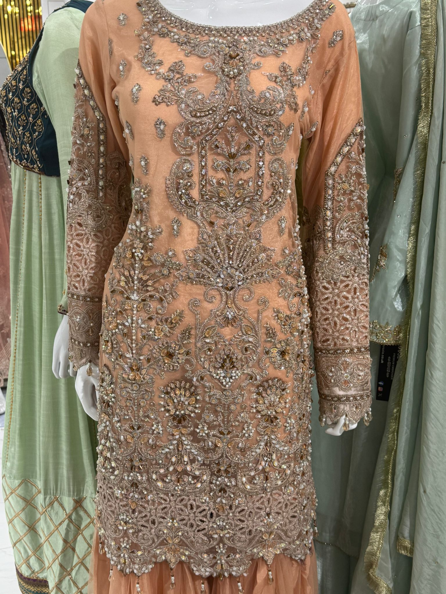 3pc maxi with embroided dupatta