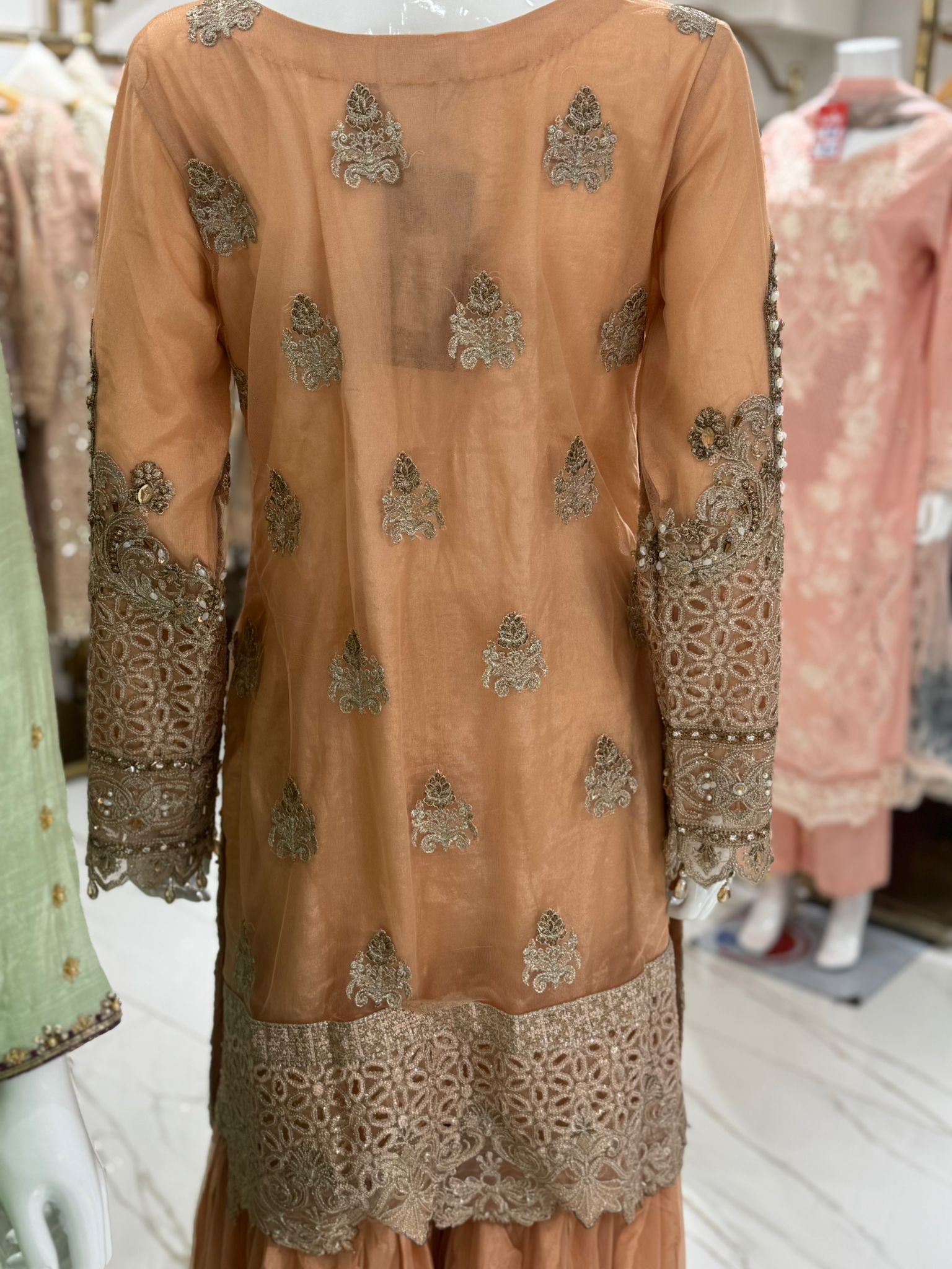 3pc maxi with embroided dupatta