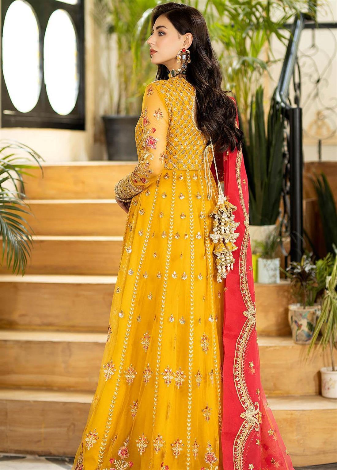 Embroidered Wedding Dress in Net Frock Style