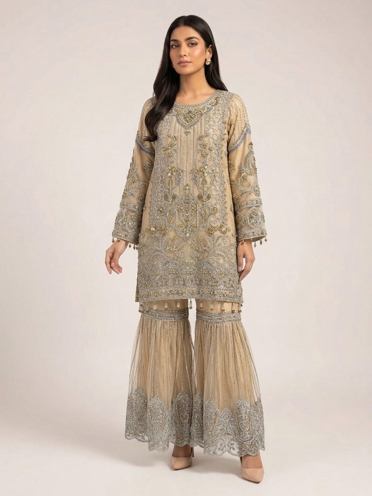 3pc dress with embroided dupatta and trouser