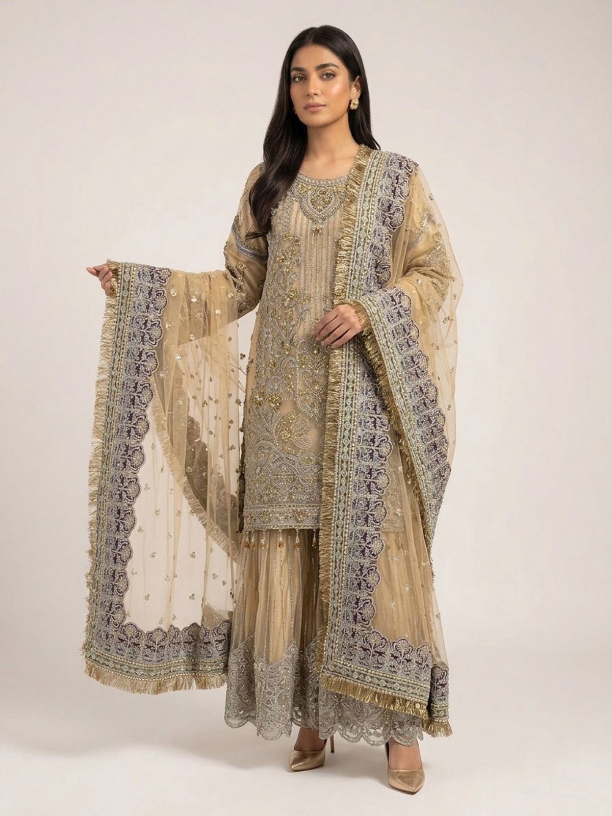3pc dress with embroided dupatta and trouser