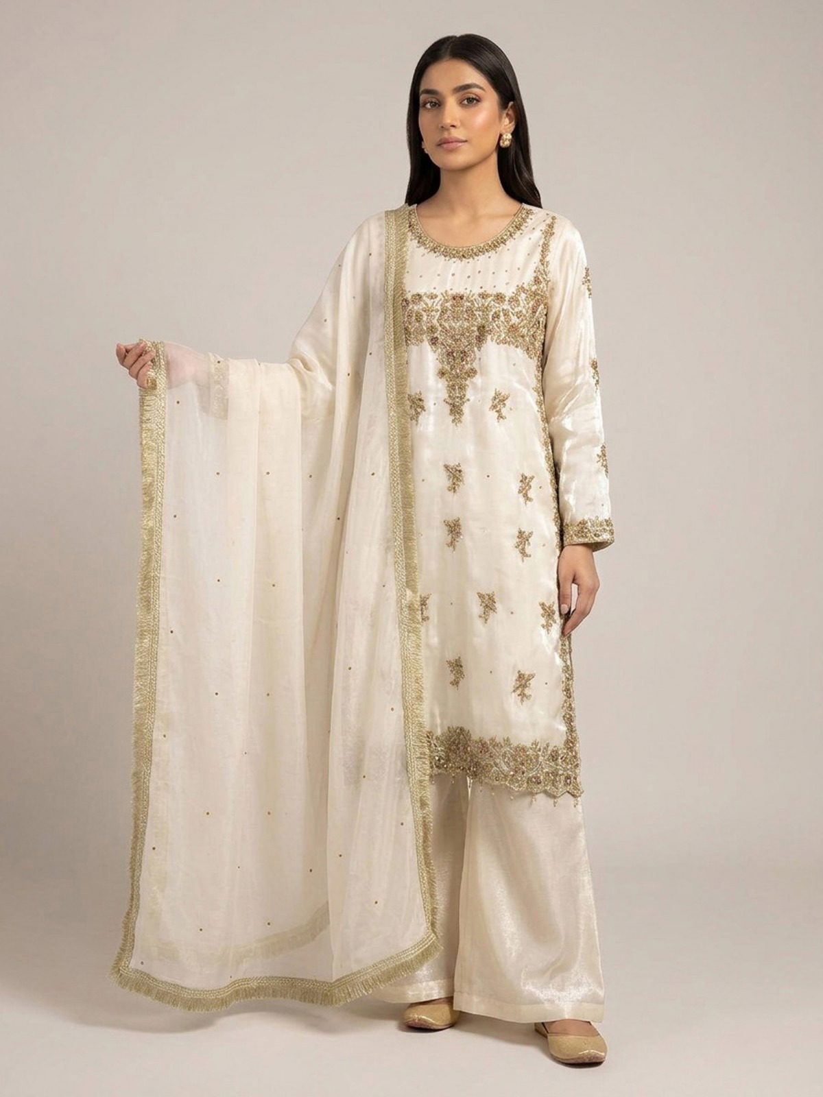 3pc dress with embroided dupatta and plazo