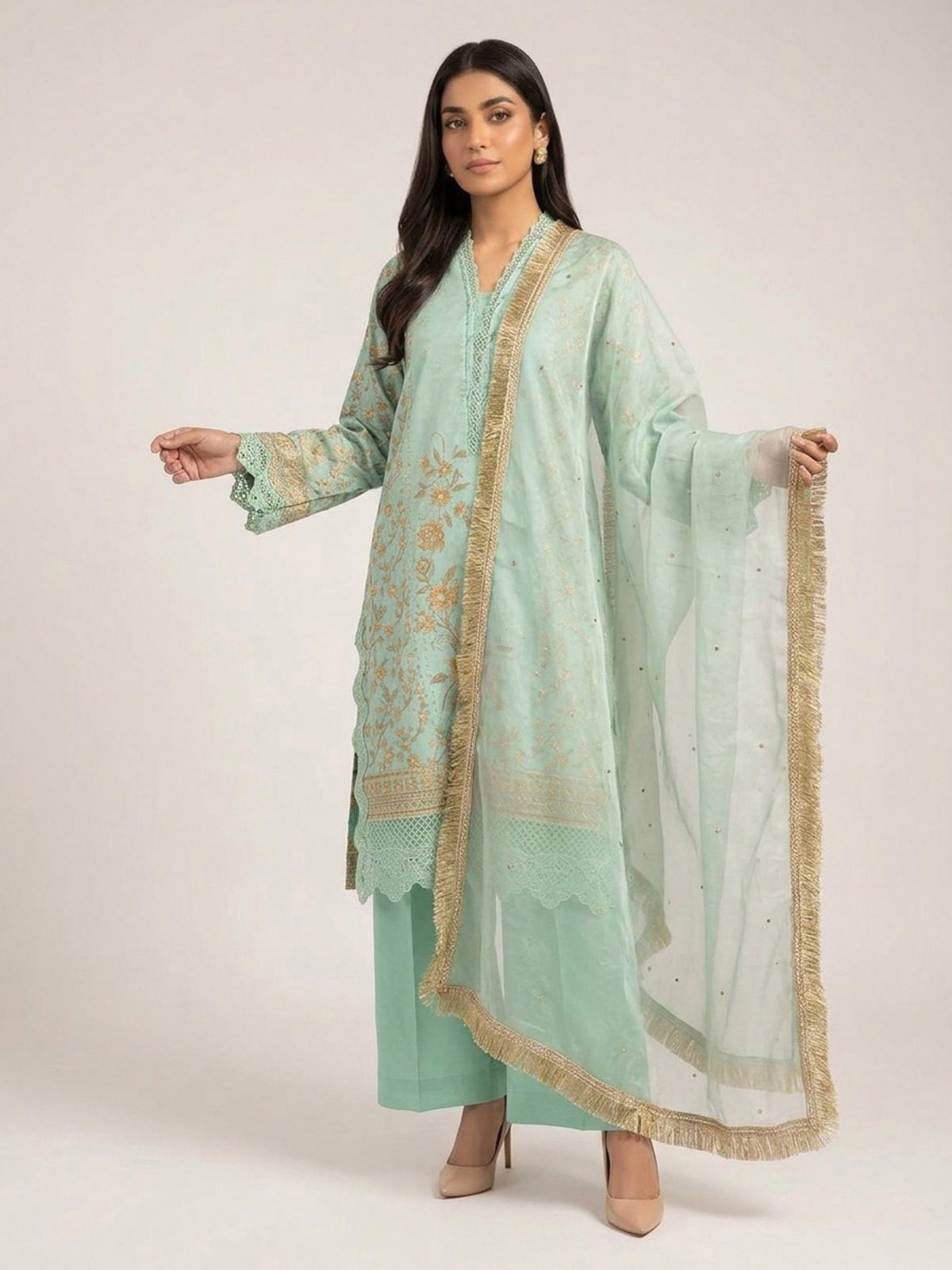 3pc dress with embroided dupatta and plazo