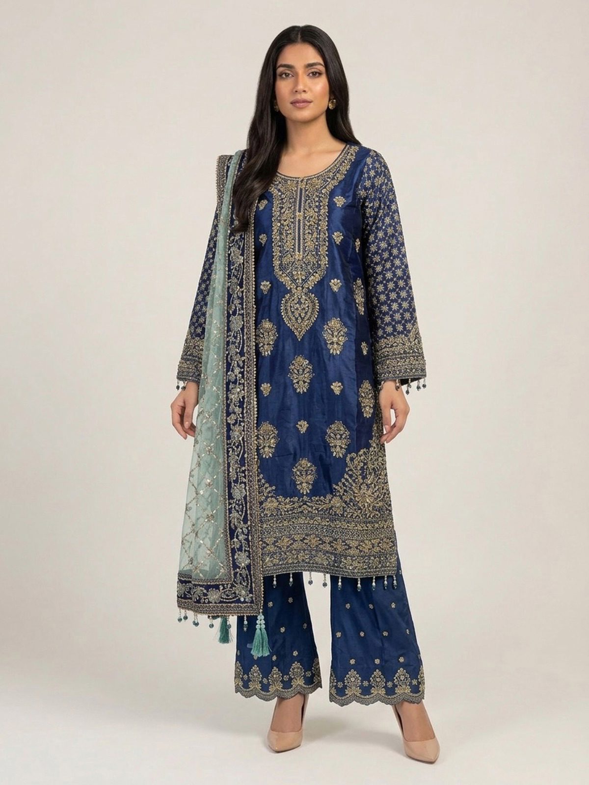 3pc premium embroidery dress with dupatta and plazo