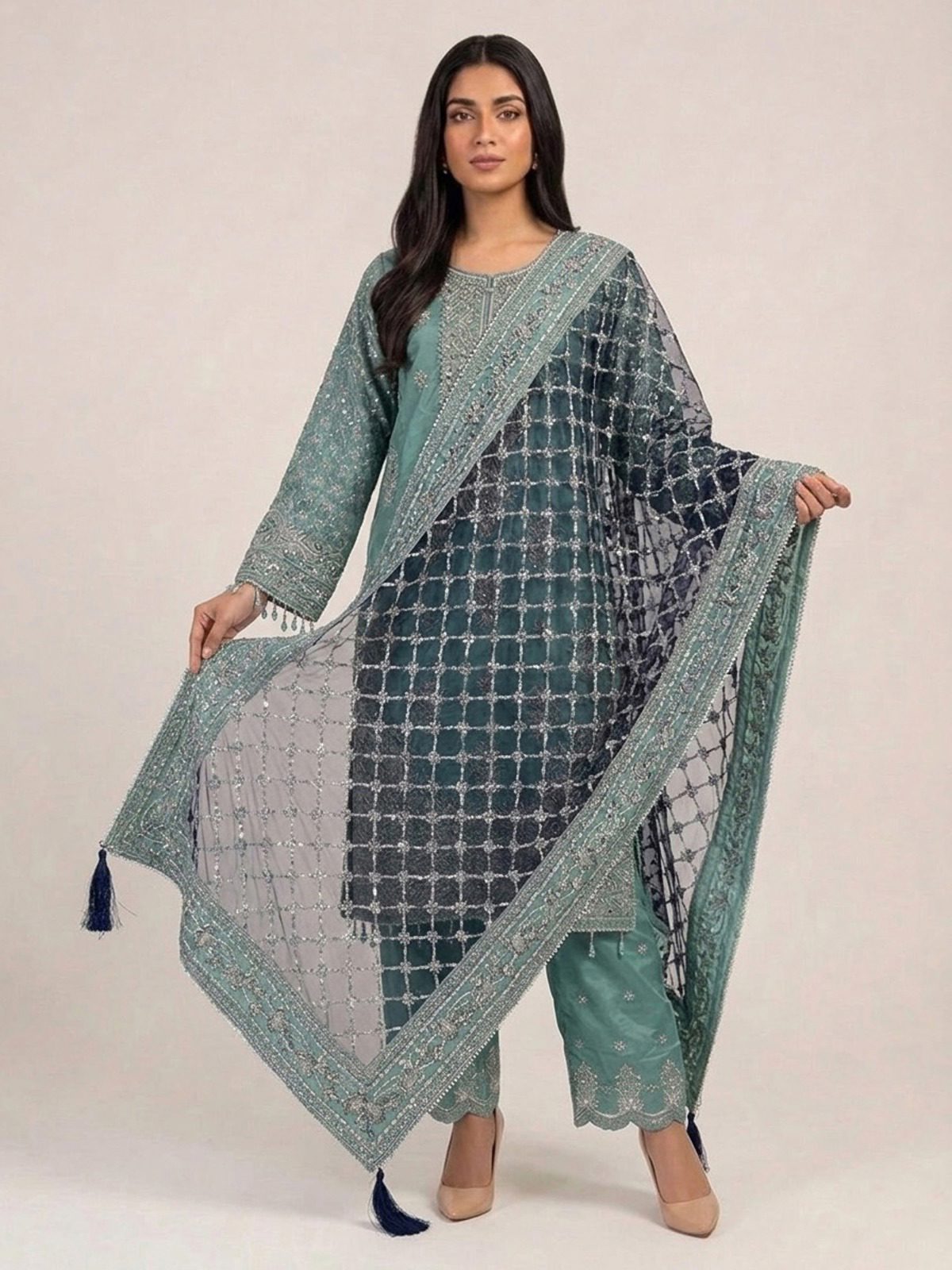 3pc premium embroidery dress with dupatta and plazo