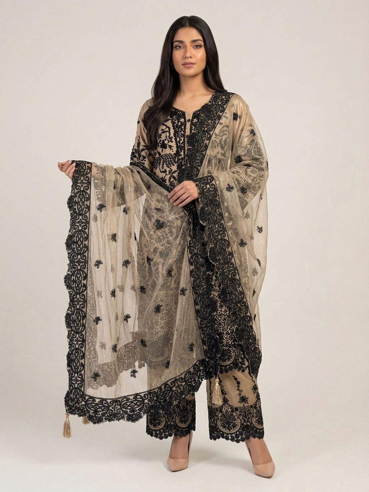 3pc premium embroidery dress with dupatta and plazo