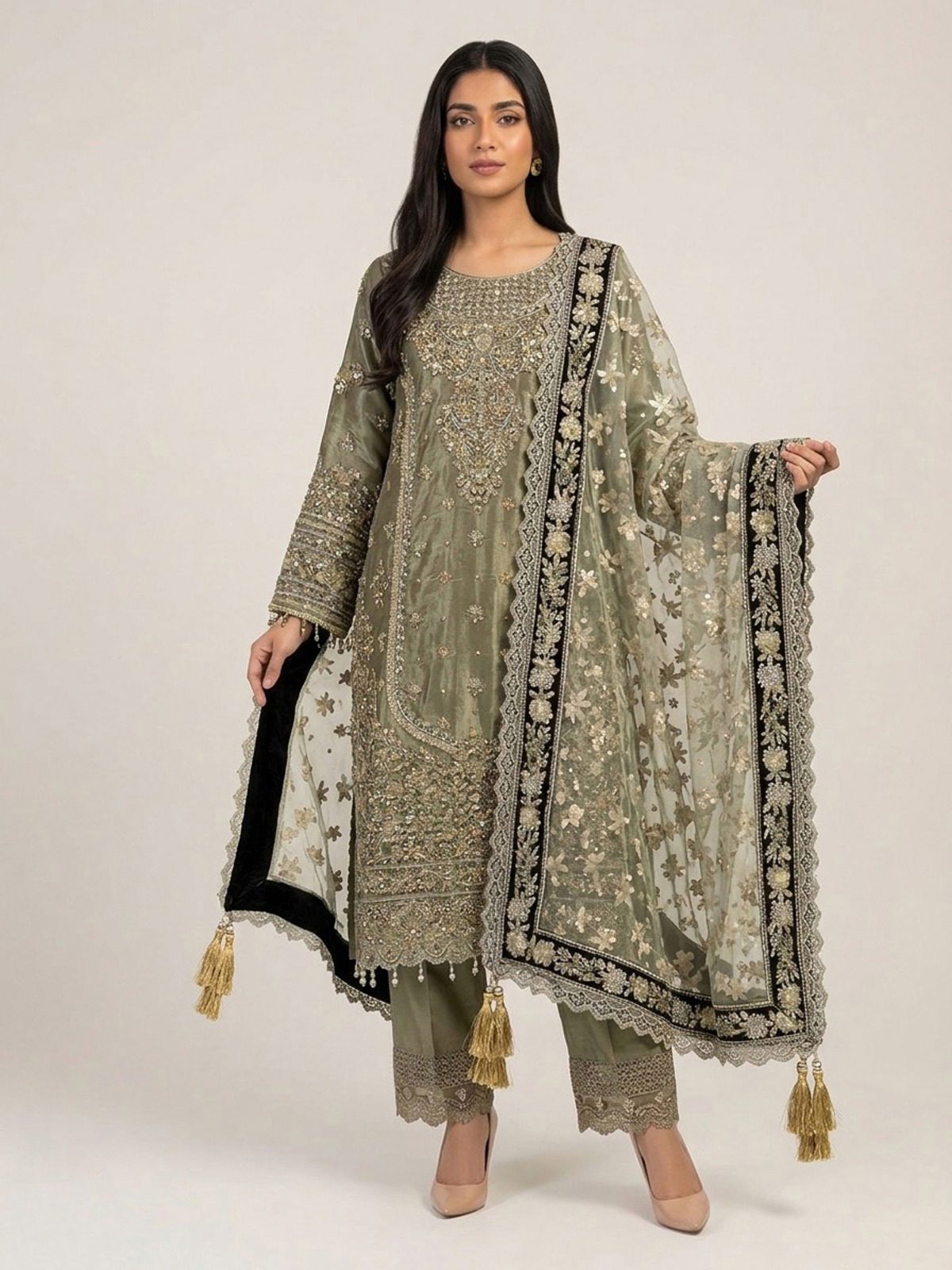 3pc premium embroidery dress with dupatta and plazo