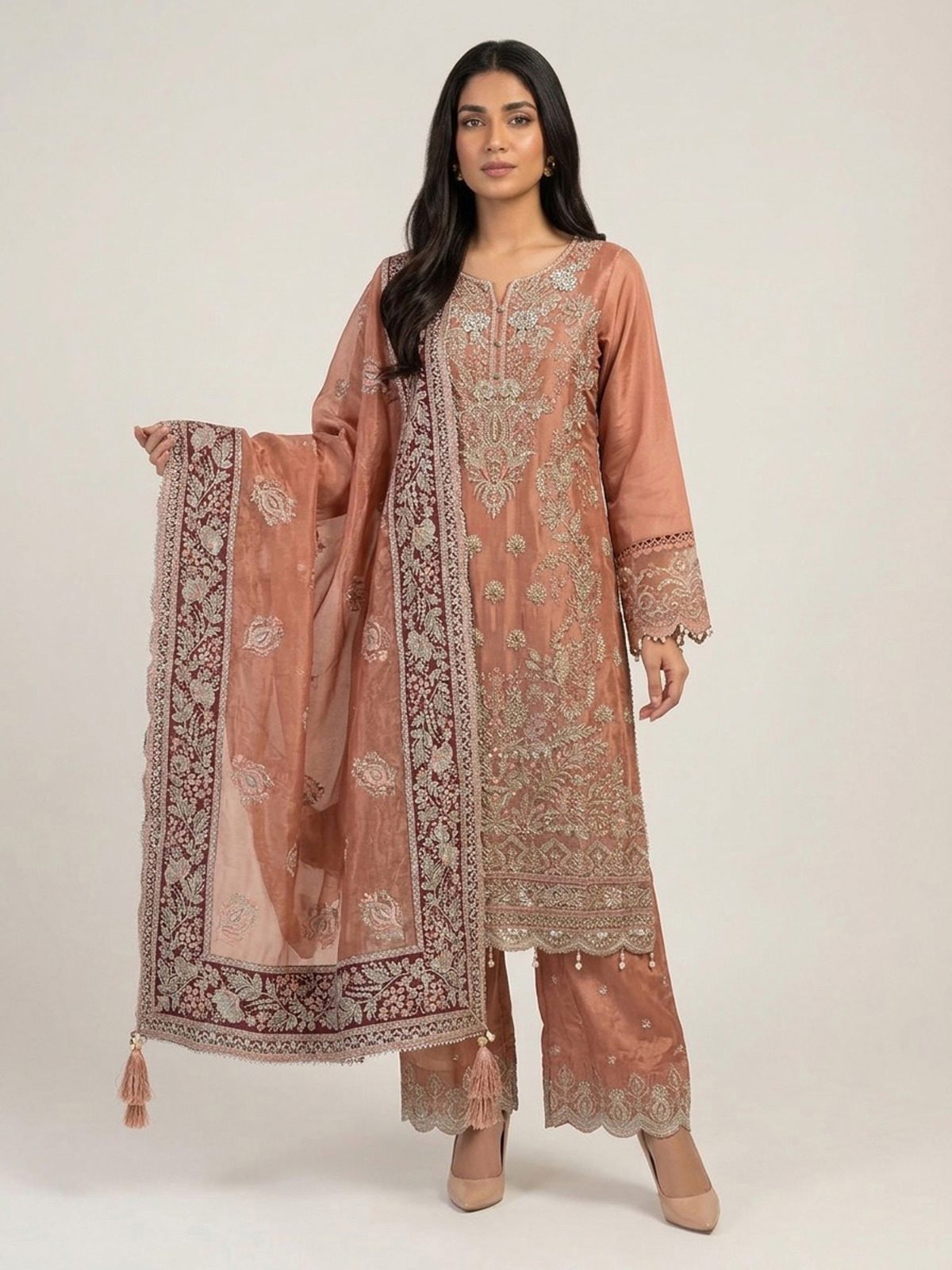 3pc premium embroidery dress with dupatta and plazo