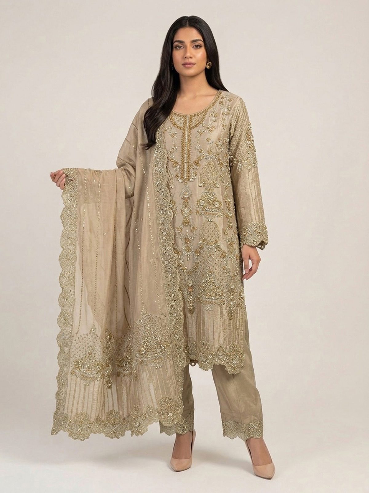 3pc premium embroidery dress with embroided dupatta and plazo