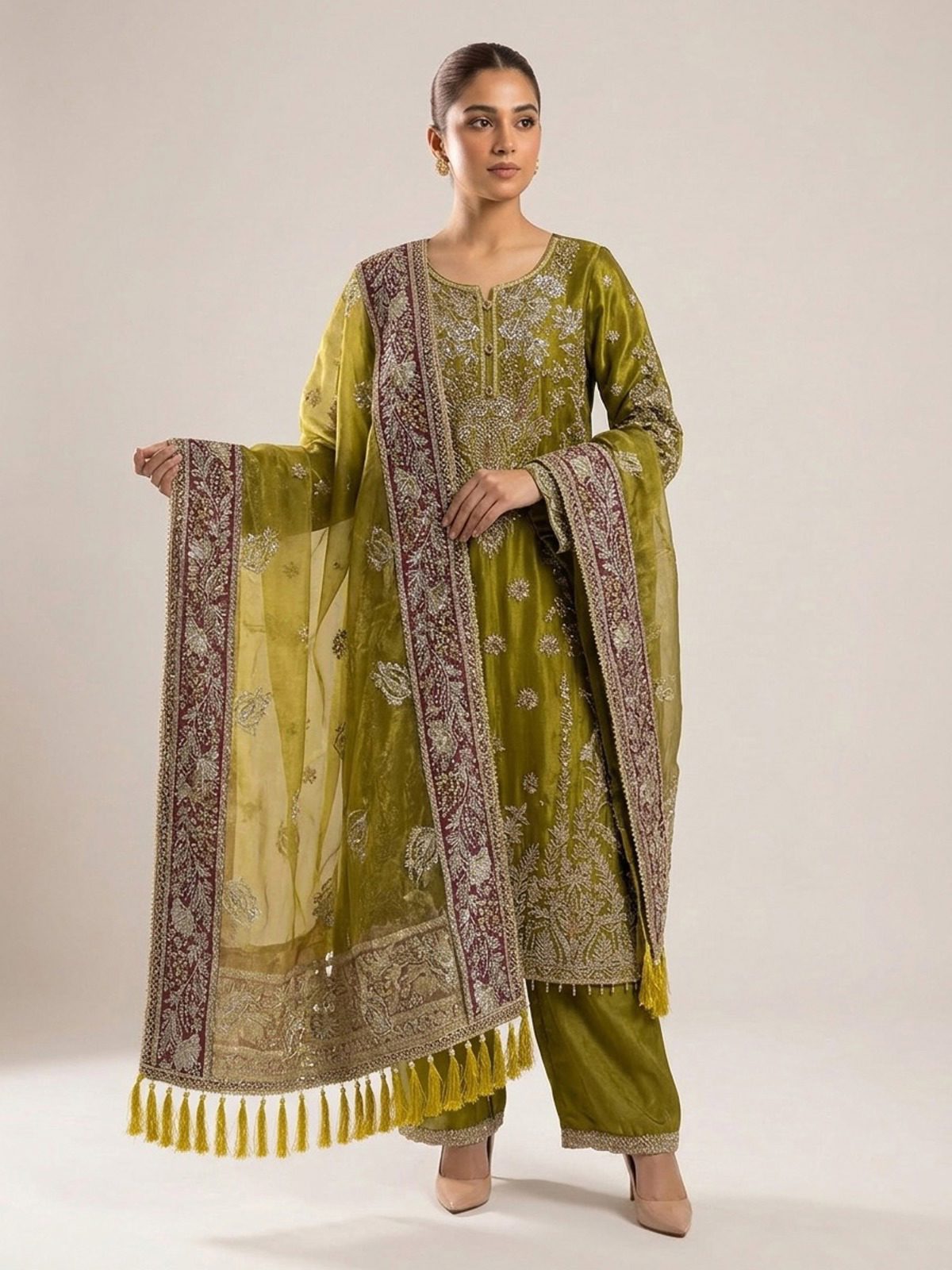 3pc premium embroidery dress with embroided dupatta and plazo
