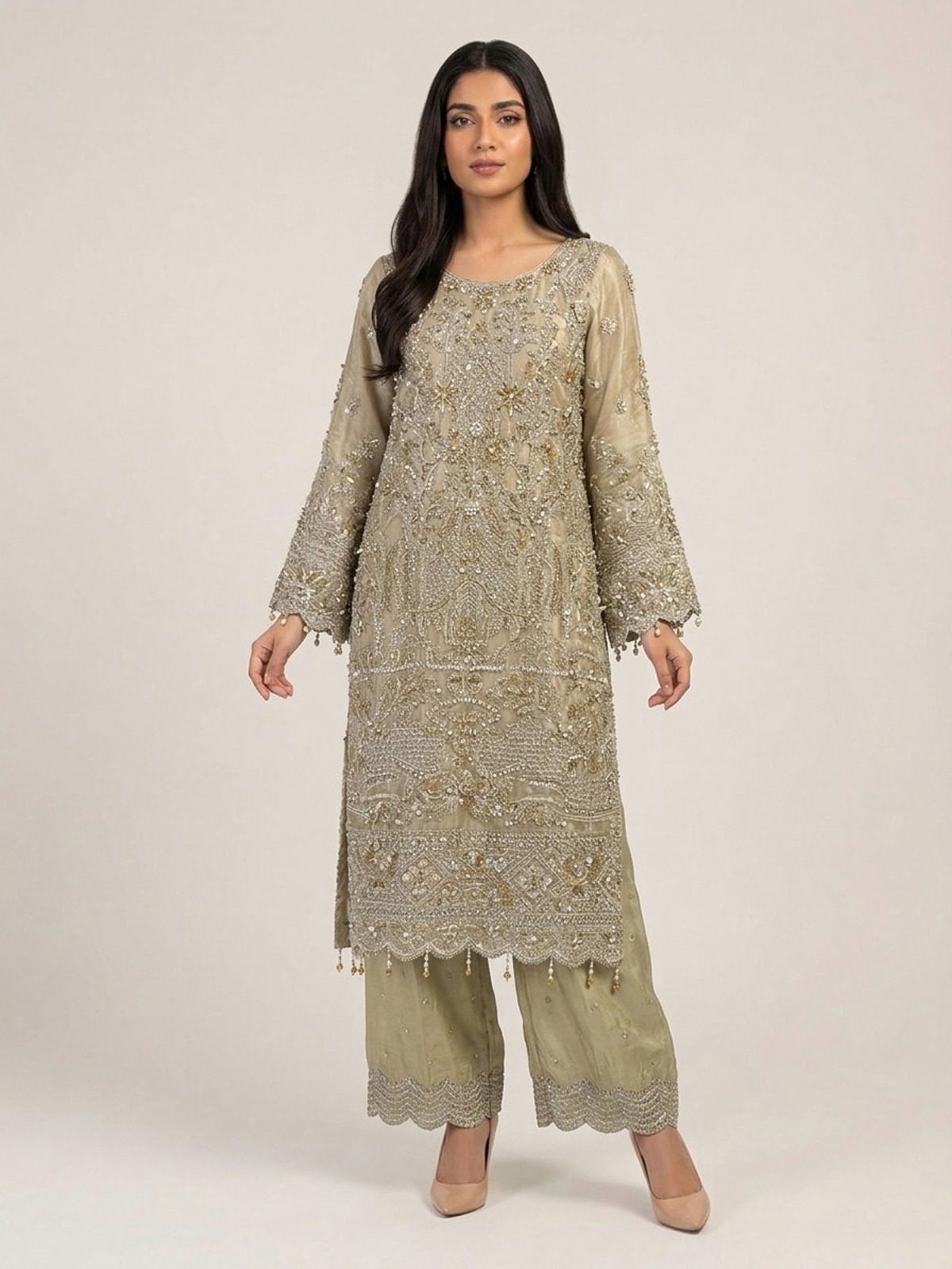 3pc premium embroidery dress with embroided dupatta and plazo