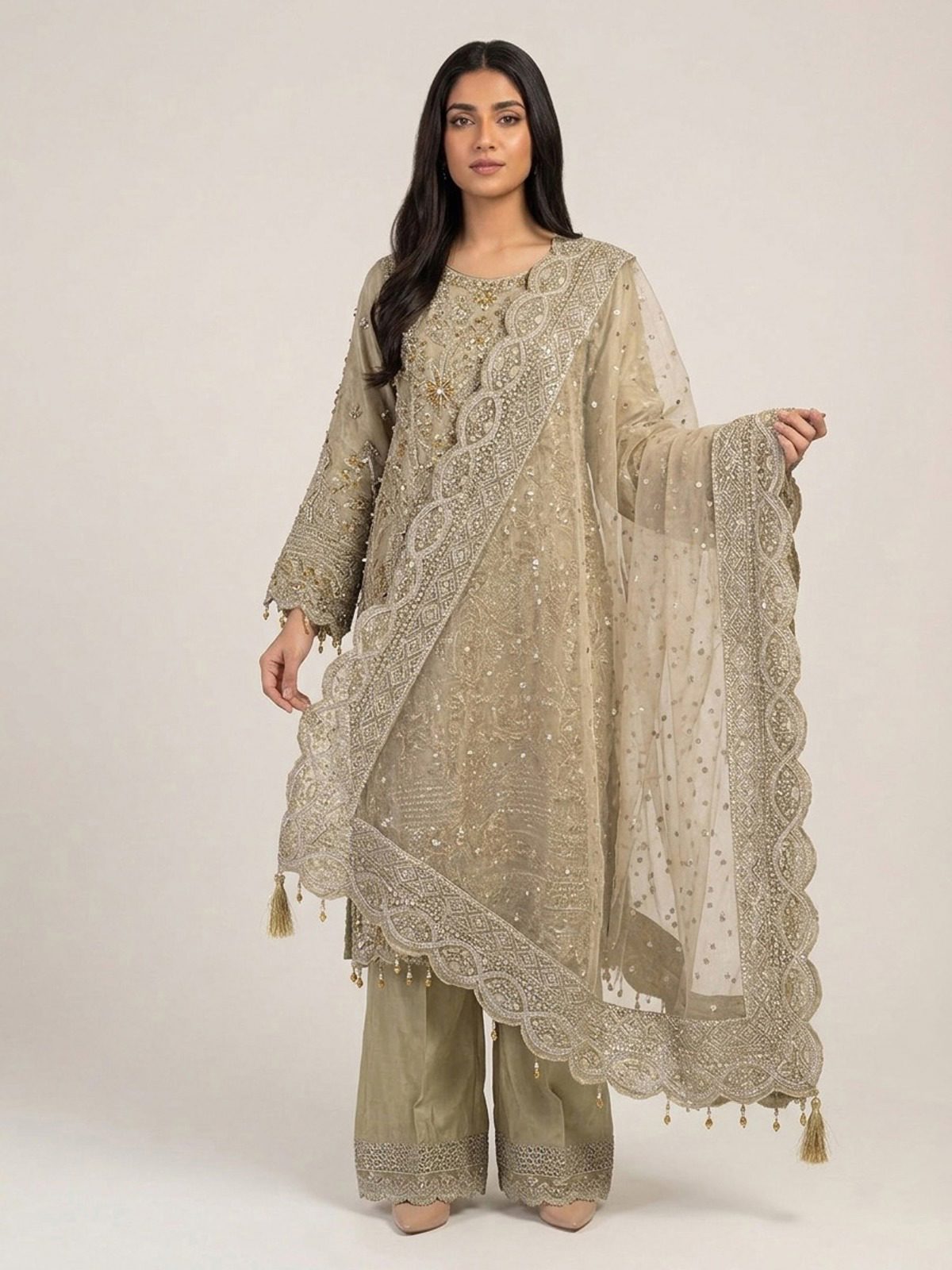 3pc premium embroidery dress with embroided dupatta and plazo