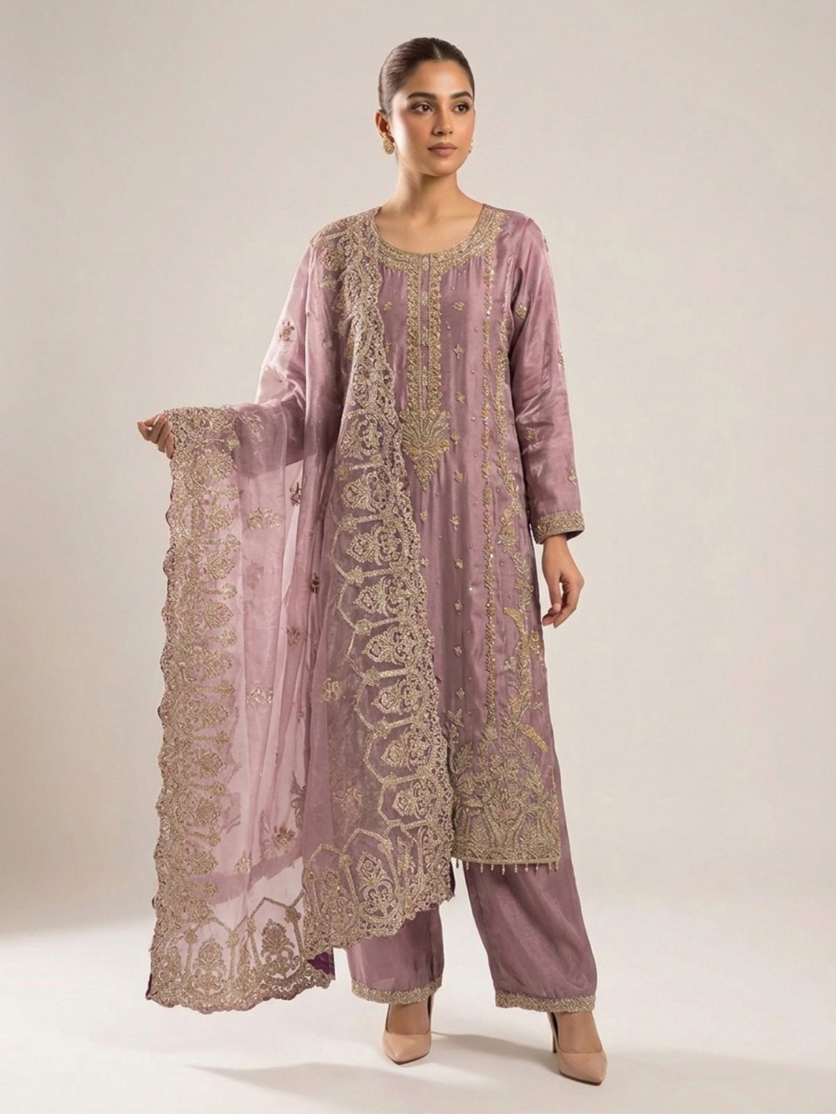 3pc premium embroidery dress with embroided dupatta and plazo