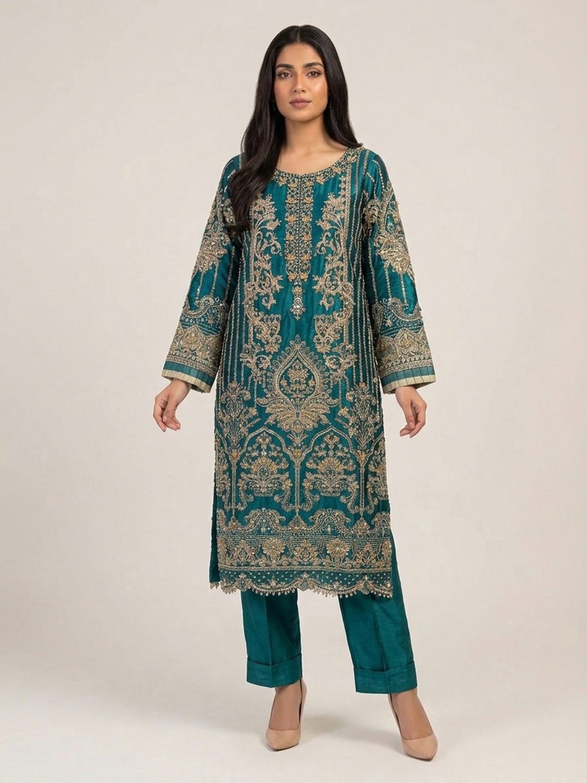 3pc premium embroidery dress with embroided dupatta and plazo