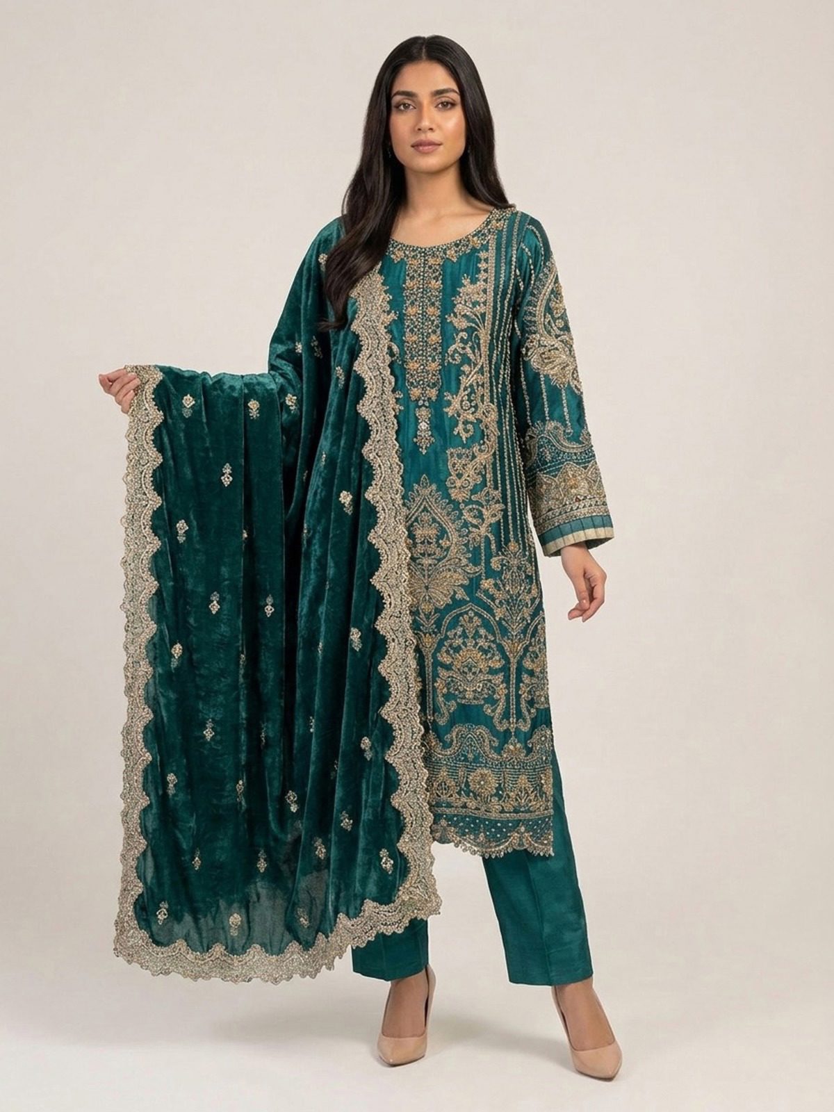 3pc premium embroidery dress with embroided dupatta and plazo
