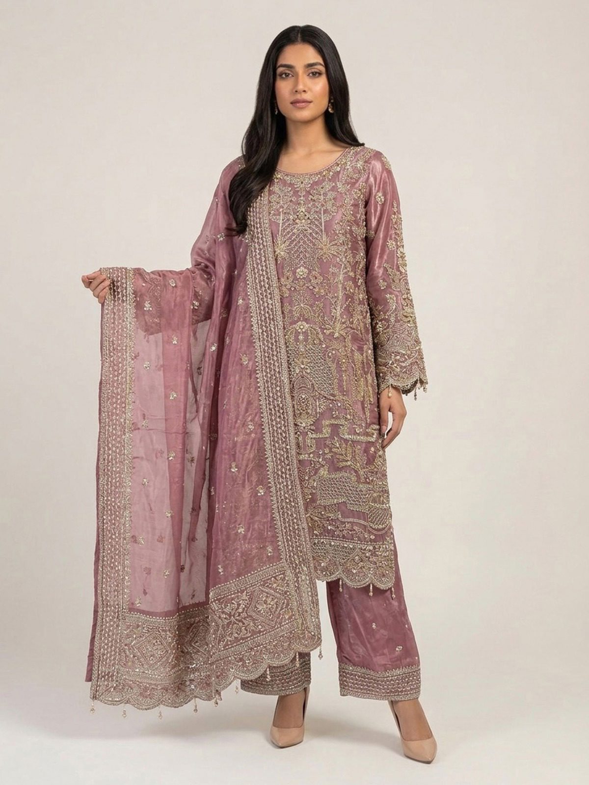 3pc premium embroidery dress with embroided dupatta and plazo