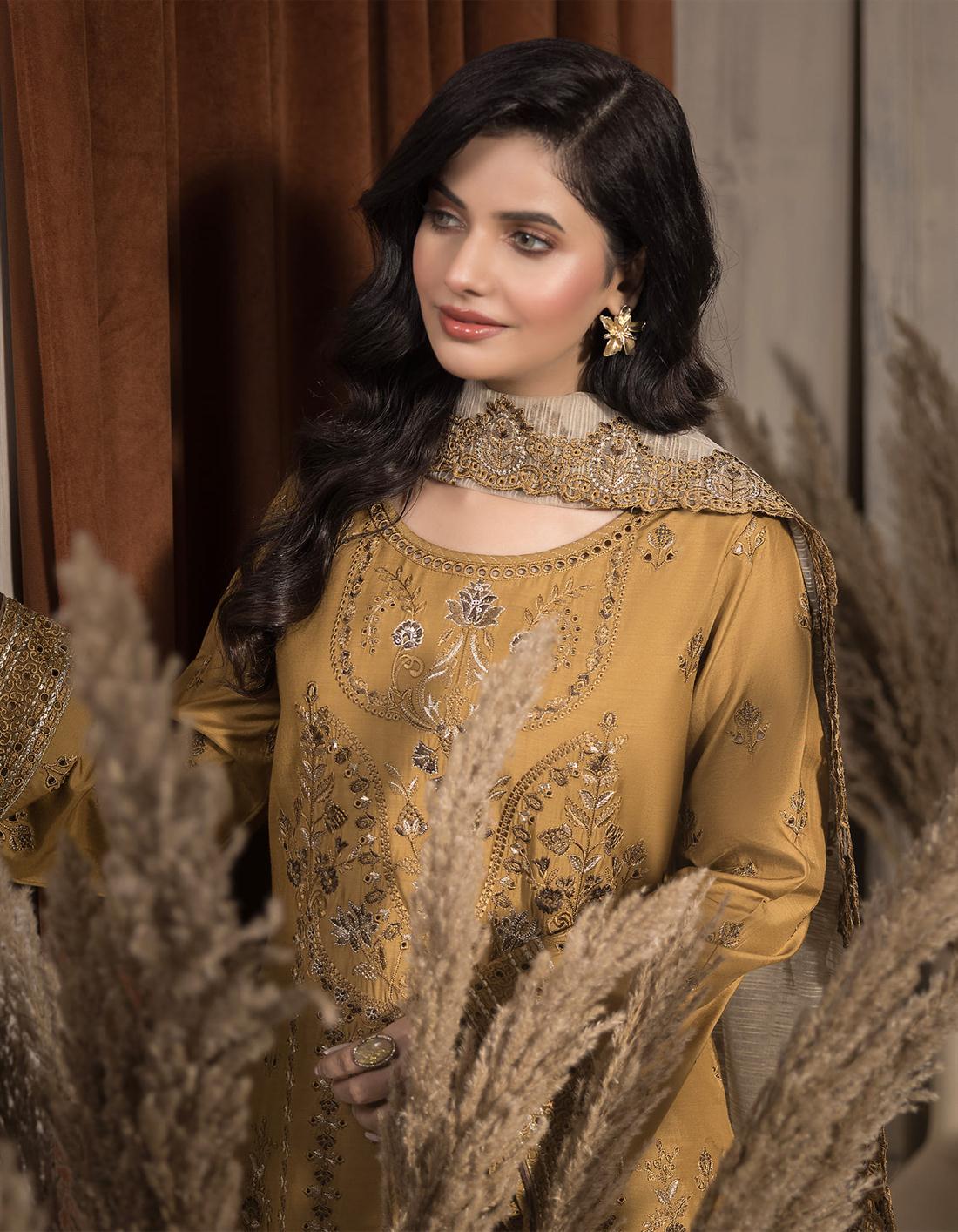 3PC Embroidered Viscose Stitched Suit