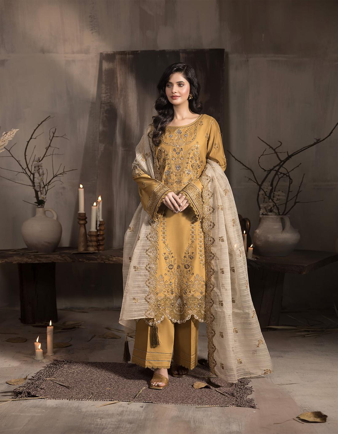 3PC Embroidered Viscose Stitched Suit