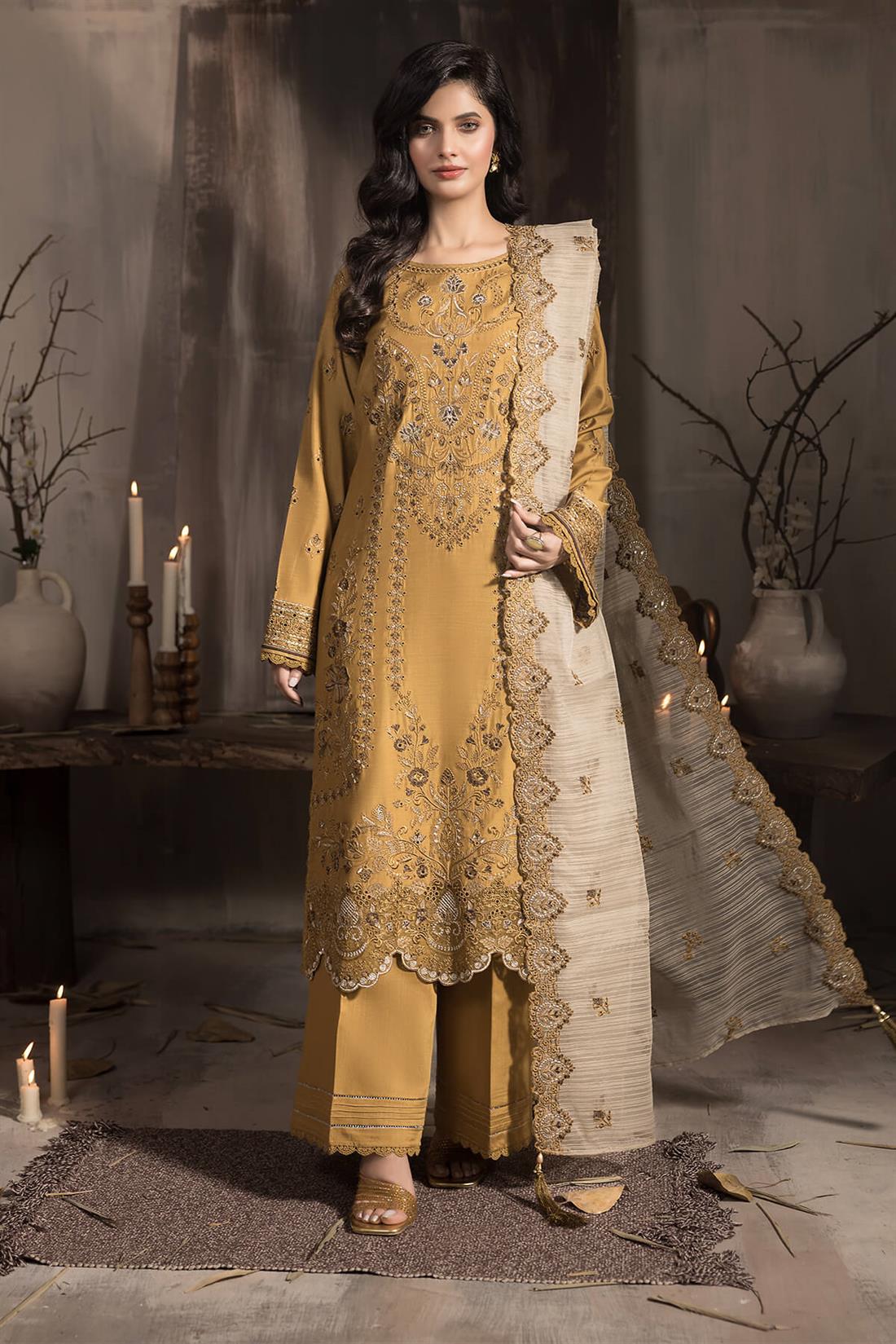 3PC Embroidered Viscose Stitched Suit