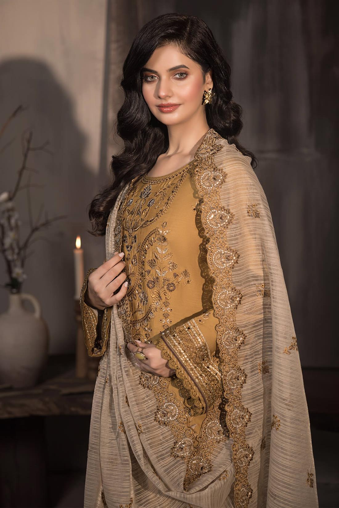 3PC Embroidered Viscose Stitched Suit