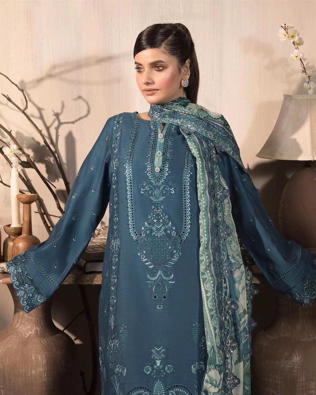 3PC Embroidered Viscose Stitched Suit