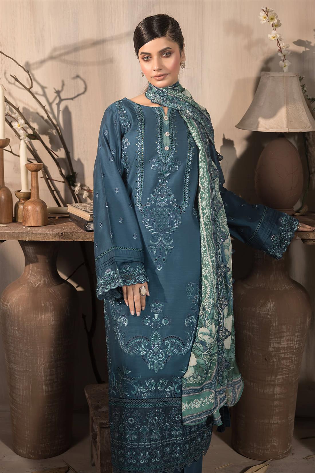 3PC Embroidered Viscose Stitched Suit