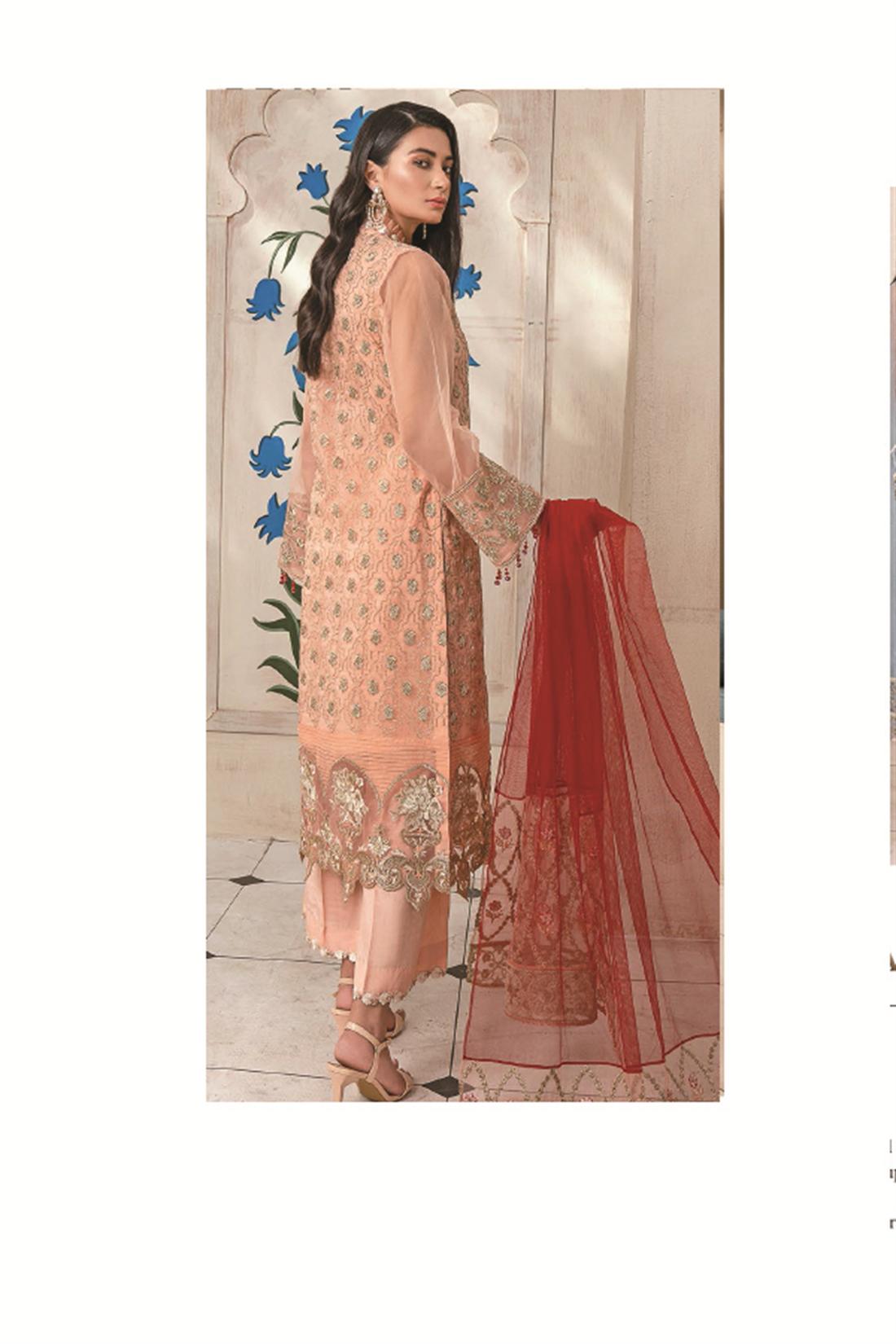 HSY Pakistani Party Wear In Peach Color