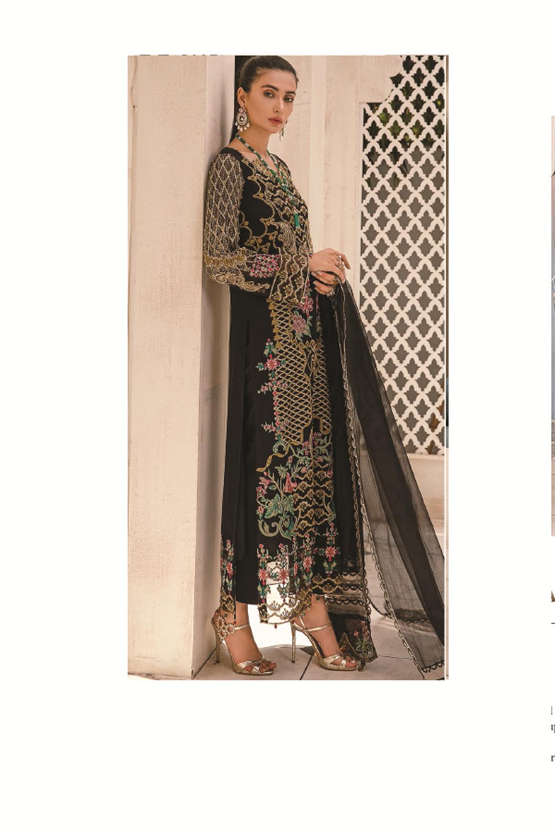 Baroque Embroidered Chiffon Dress in Black Color