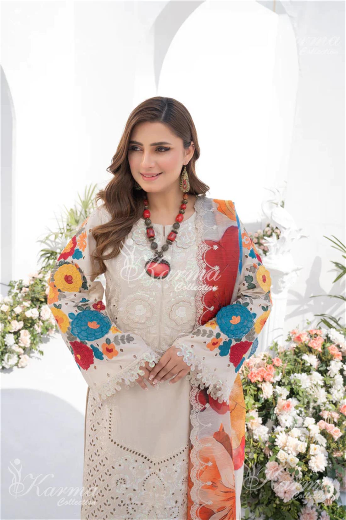 Pakistani Designer Karma 3 piece stitched women suit