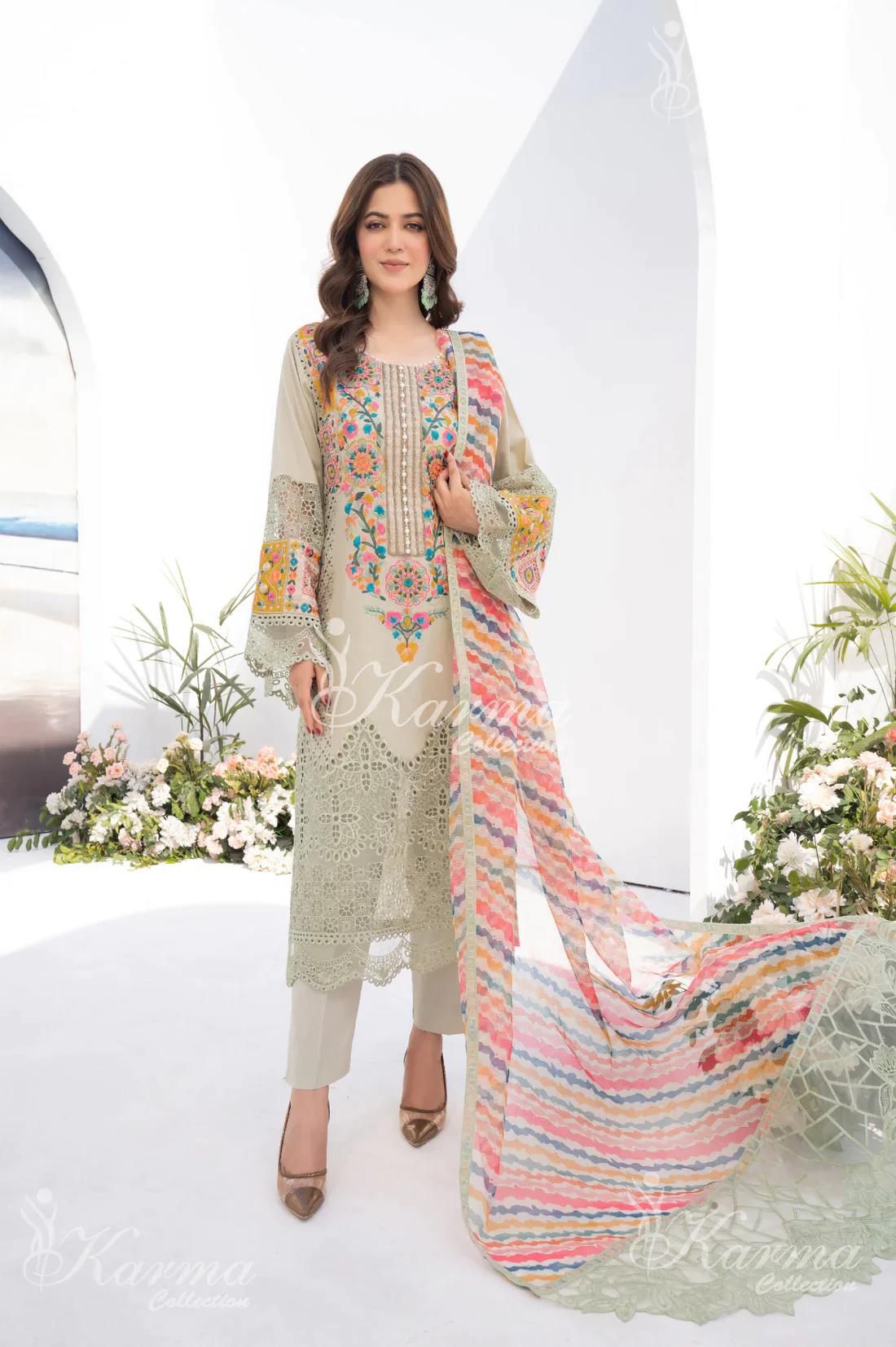 Pakistani Designer Karma 3 piece stitched women suit