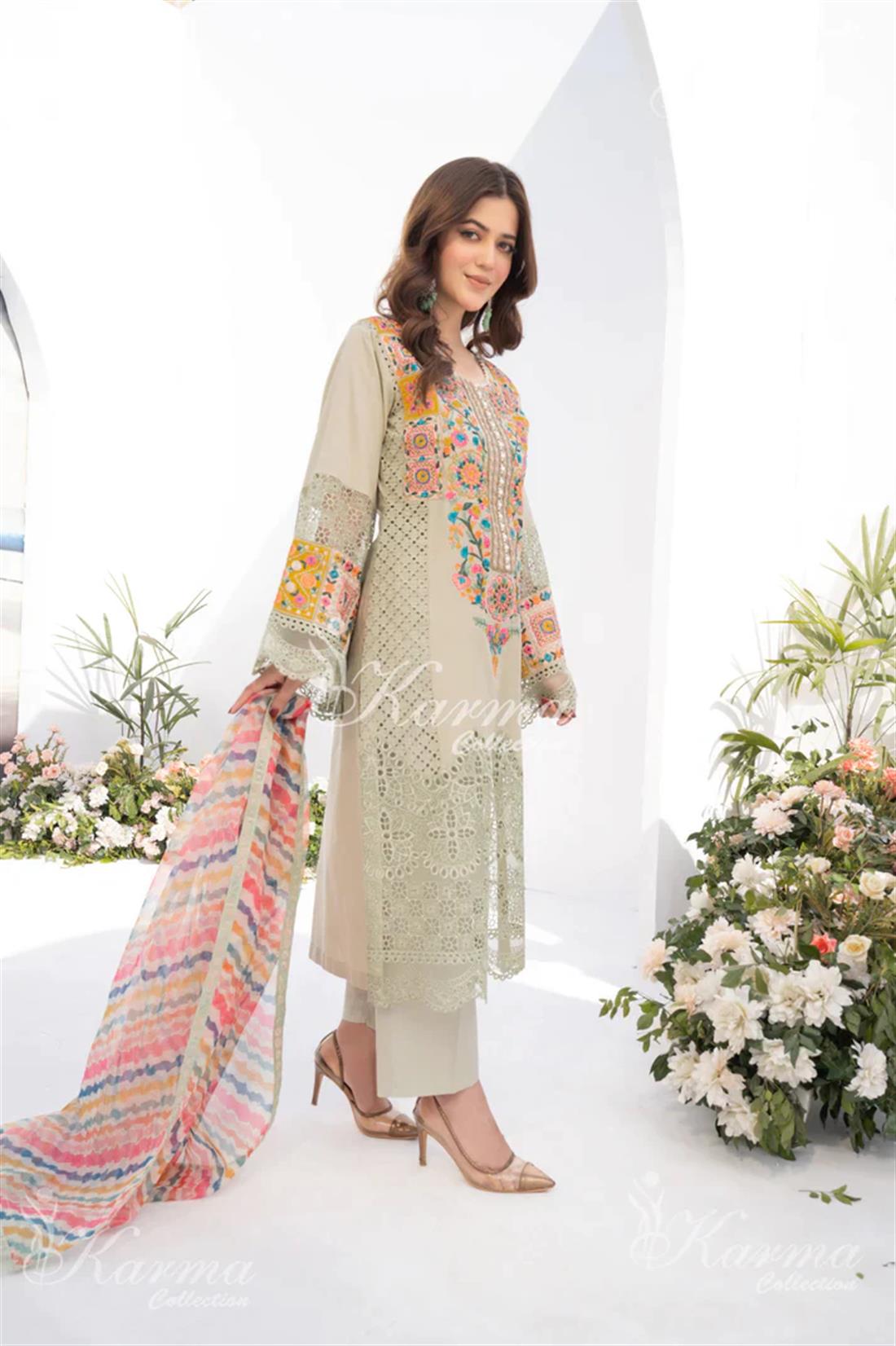 Pakistani Designer Karma 3 piece stitched women suit