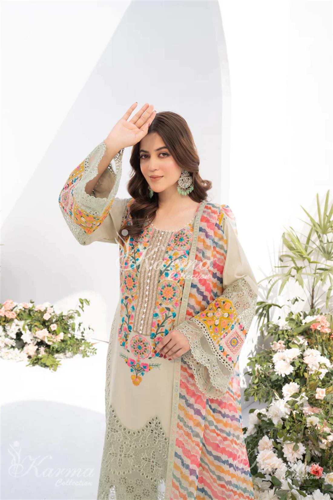 Pakistani Designer Karma 3 piece stitched women suit