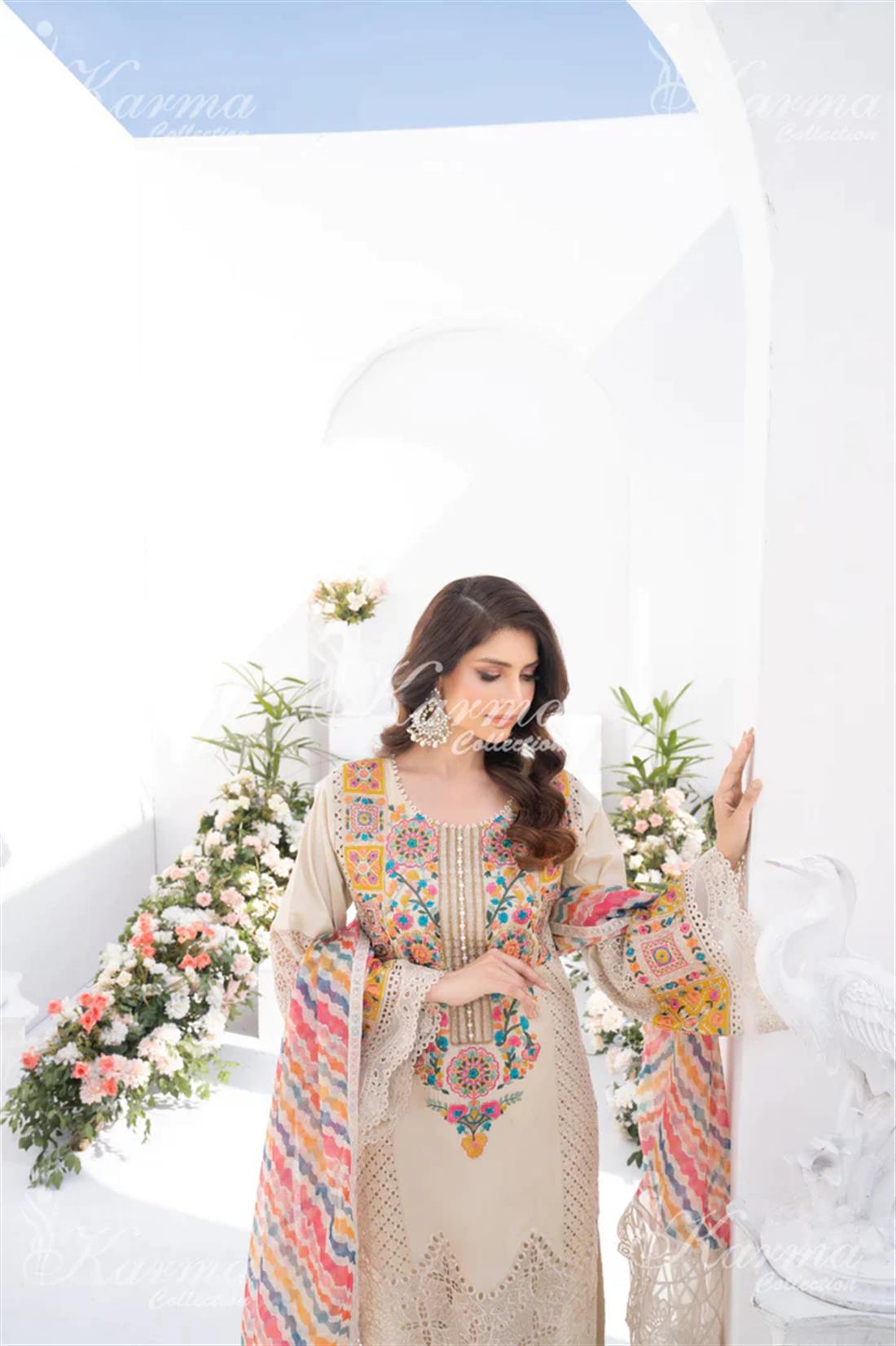 Pakistani Designer Karma 3 piece stitched women suit