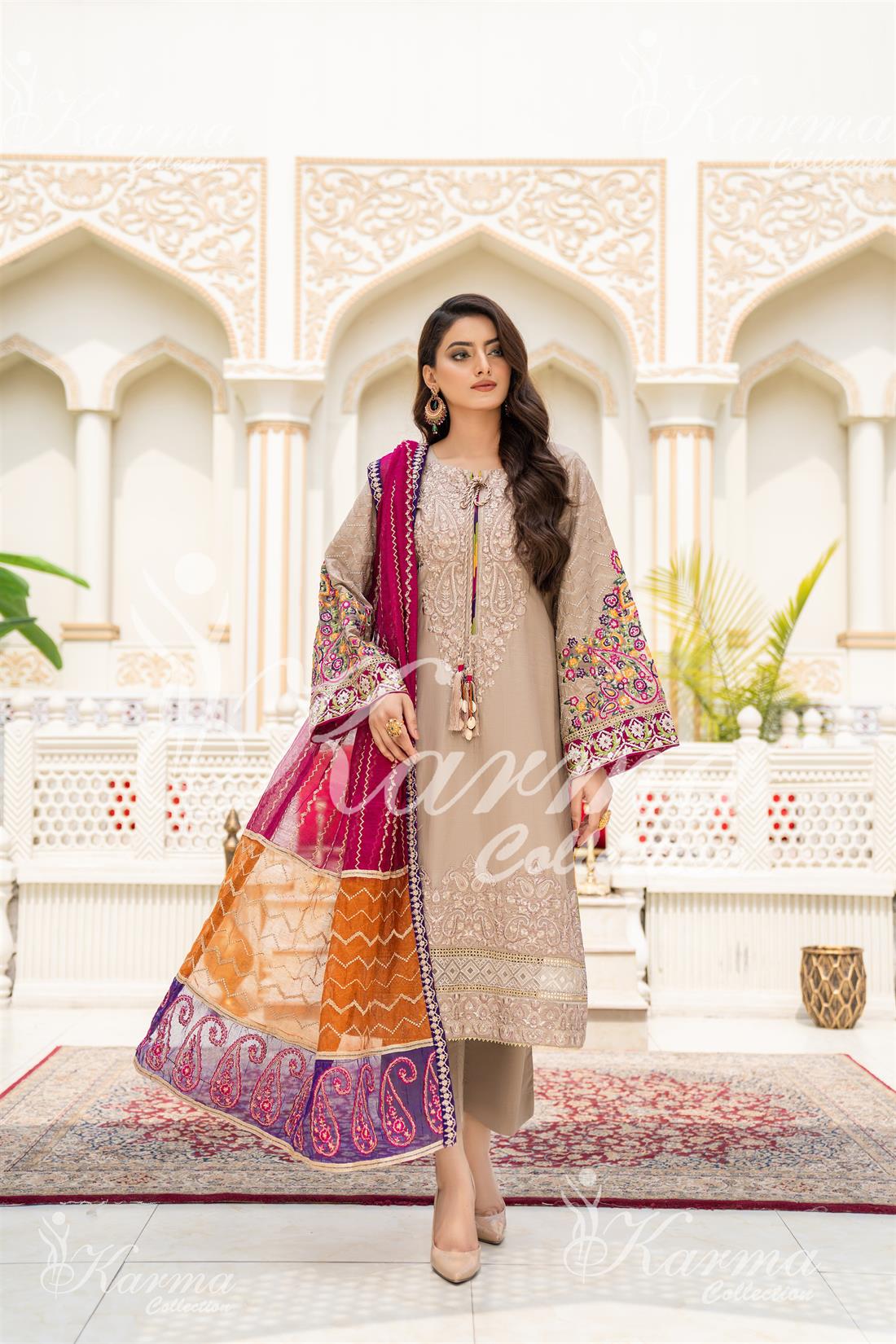 Pakistani Designer Karma 3 piece stitched women suit