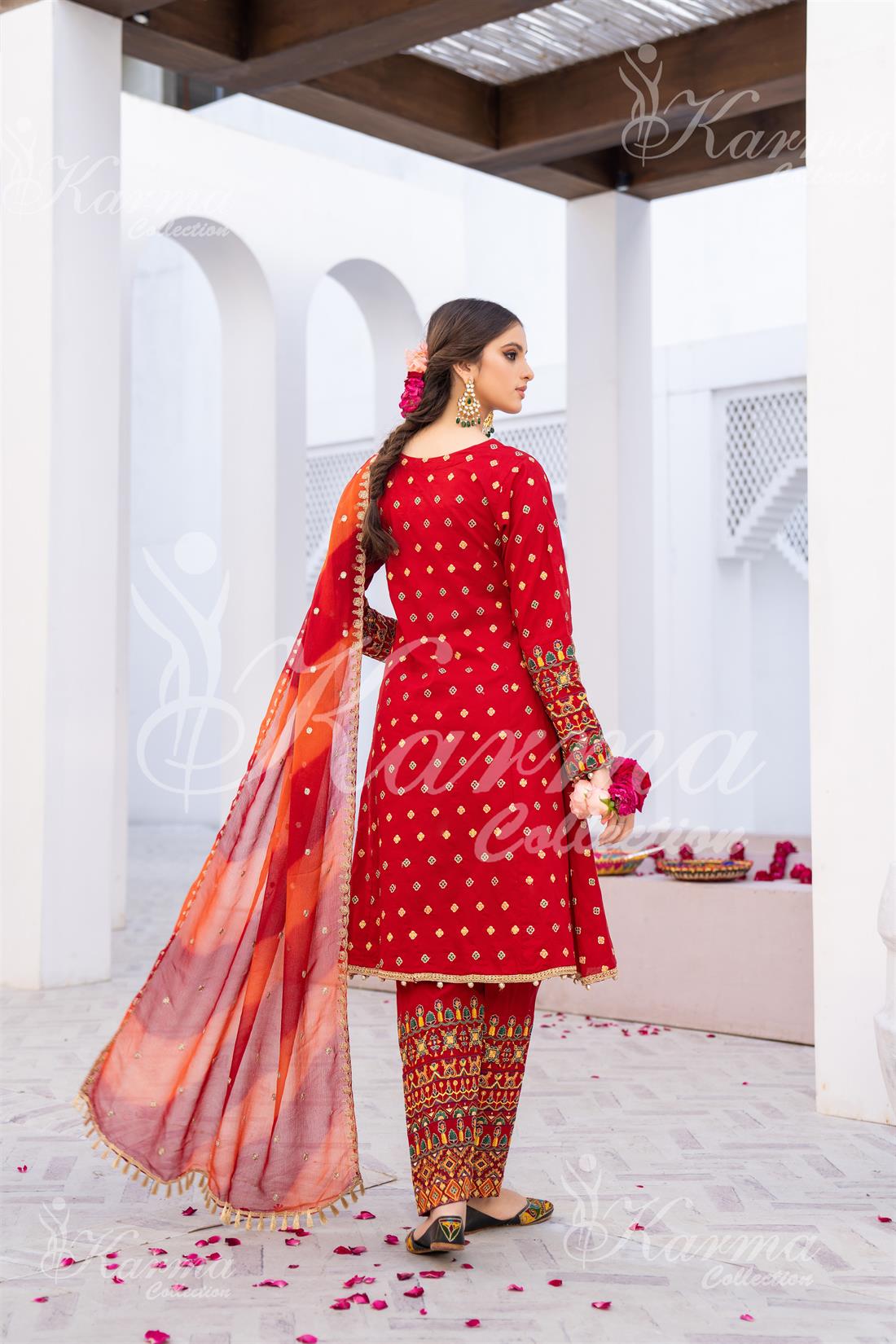 Pakistani Designer Karma 3 piece stitched women suit
